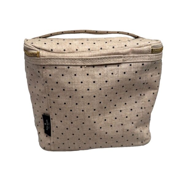 Kate Spade Out To Lunch Lunch Tote Tan Black Polka Dot Gold Zip Top Handle - Picture 2 of 16